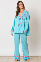 Load image into Gallery viewer, Vintage Blue Satin Tie-front Pajamas
