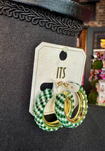 Load image into Gallery viewer, Green / White Rhinestone &amp; Pearl Hoops
