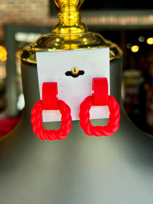 Red Twisted Hoop Earrings