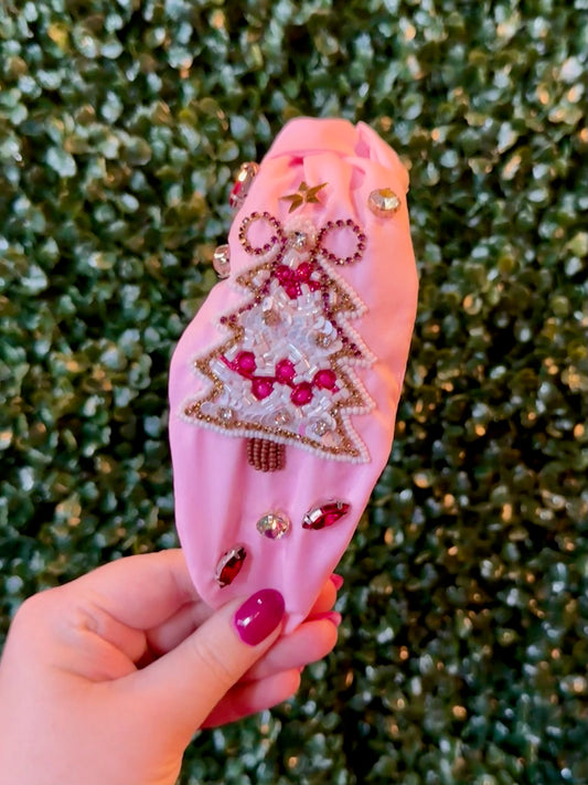 Light Pink Beaded Christmas Tree Headband