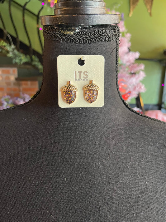Glittery Acorn Studs