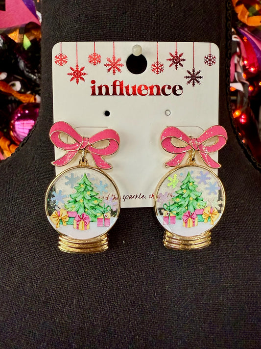 Pink Coquette Christmas Snowglobe Earrings