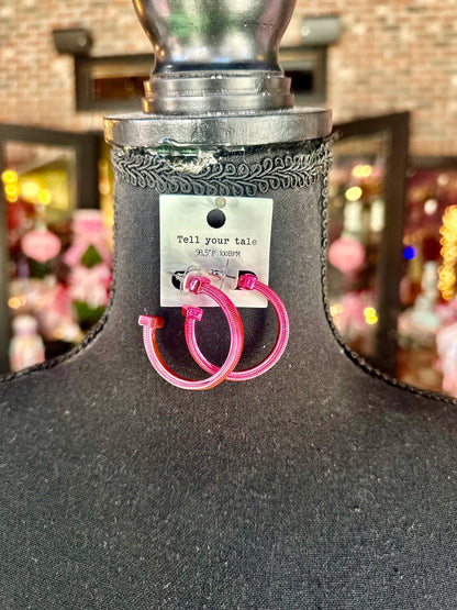 Pink Herringbone Open Hoops