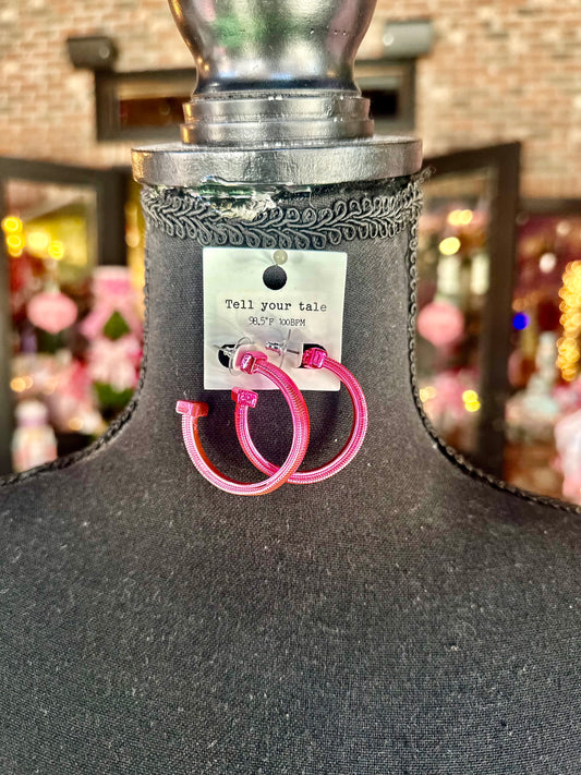 Pink Herringbone Open Hoops