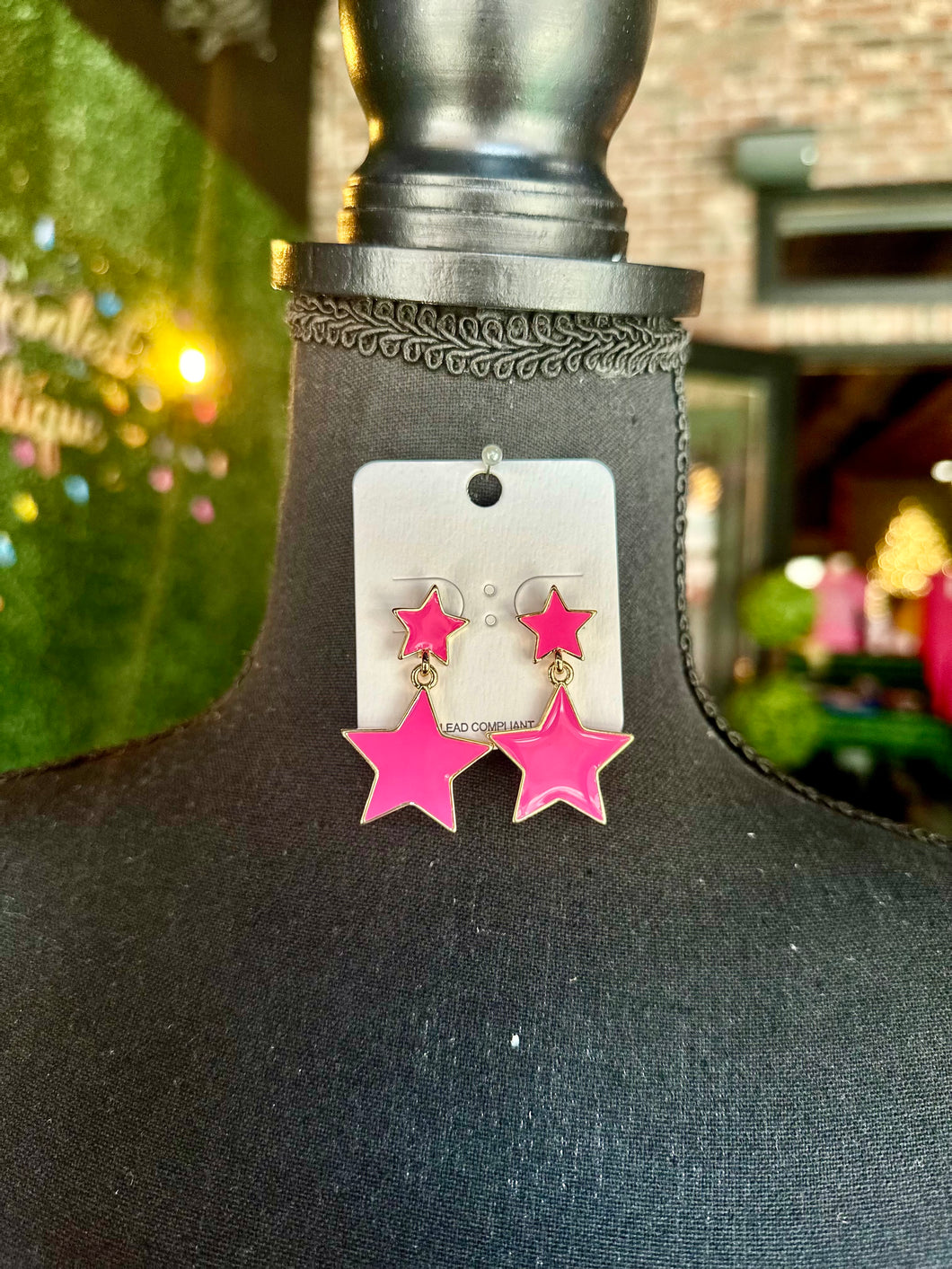 Hot Pink Star Drop Earrings