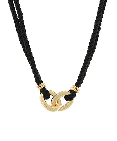 Black Silk Rope & Gold Chain Necklace