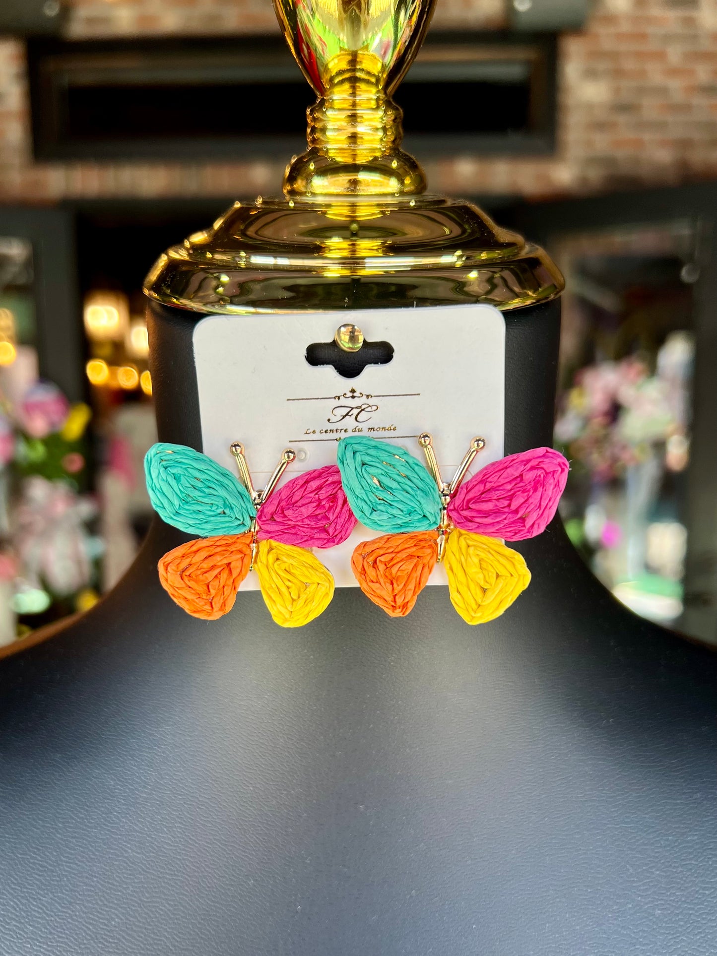 Multicolor Raffia Butterfly Earrings