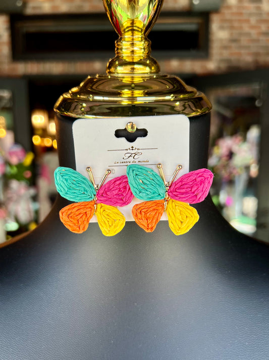Multicolor Raffia Butterfly Earrings