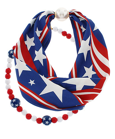 Patriotic Beaded & Scarf Necklace Set