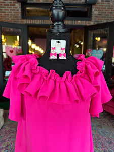 Hot Pink Ruffled Woven Dress