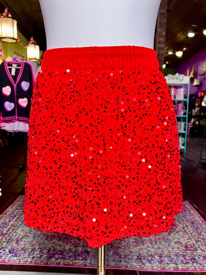 Velvet Hour Red Sequin Skort