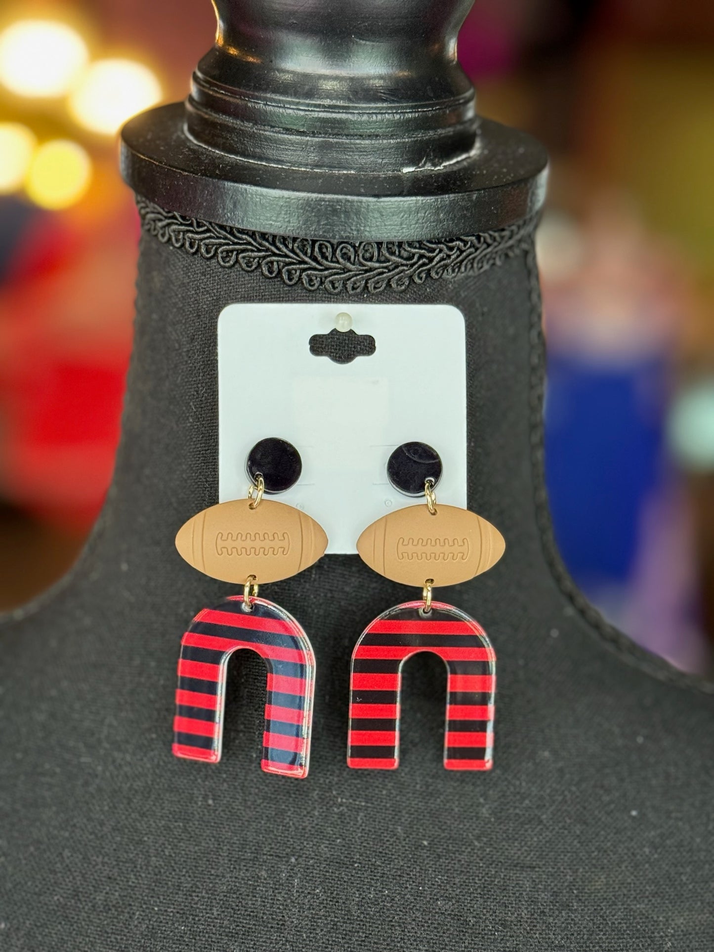 Red & Black Football Earrings