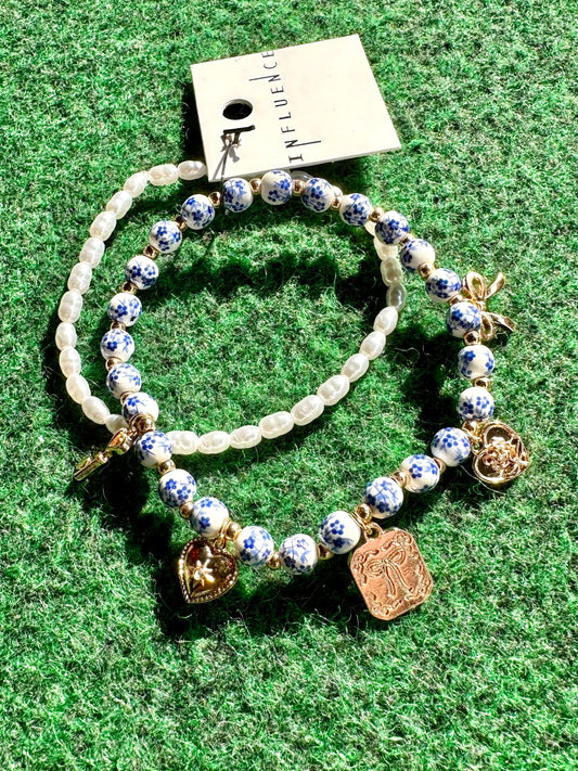 Ceramic & Multi Charm Bracelet Set