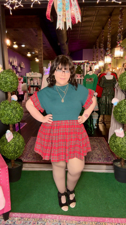 Hunter Green Contrast Plaid Mini Dress