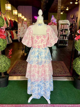 Load image into Gallery viewer, Pink &amp; Blue Floral Tiered Midi Dress
