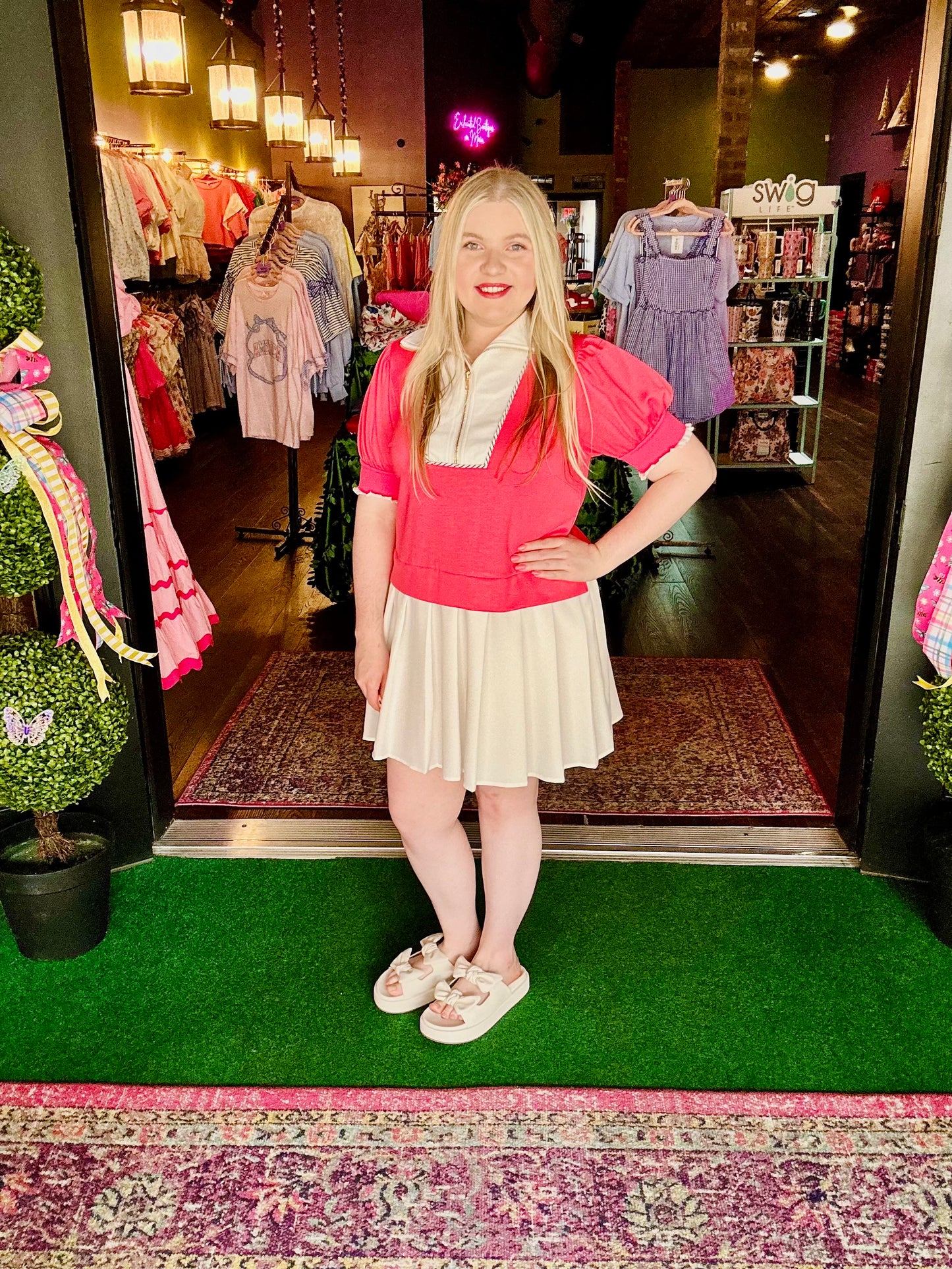 Bubblegum Pink & White Two-Fer Dress