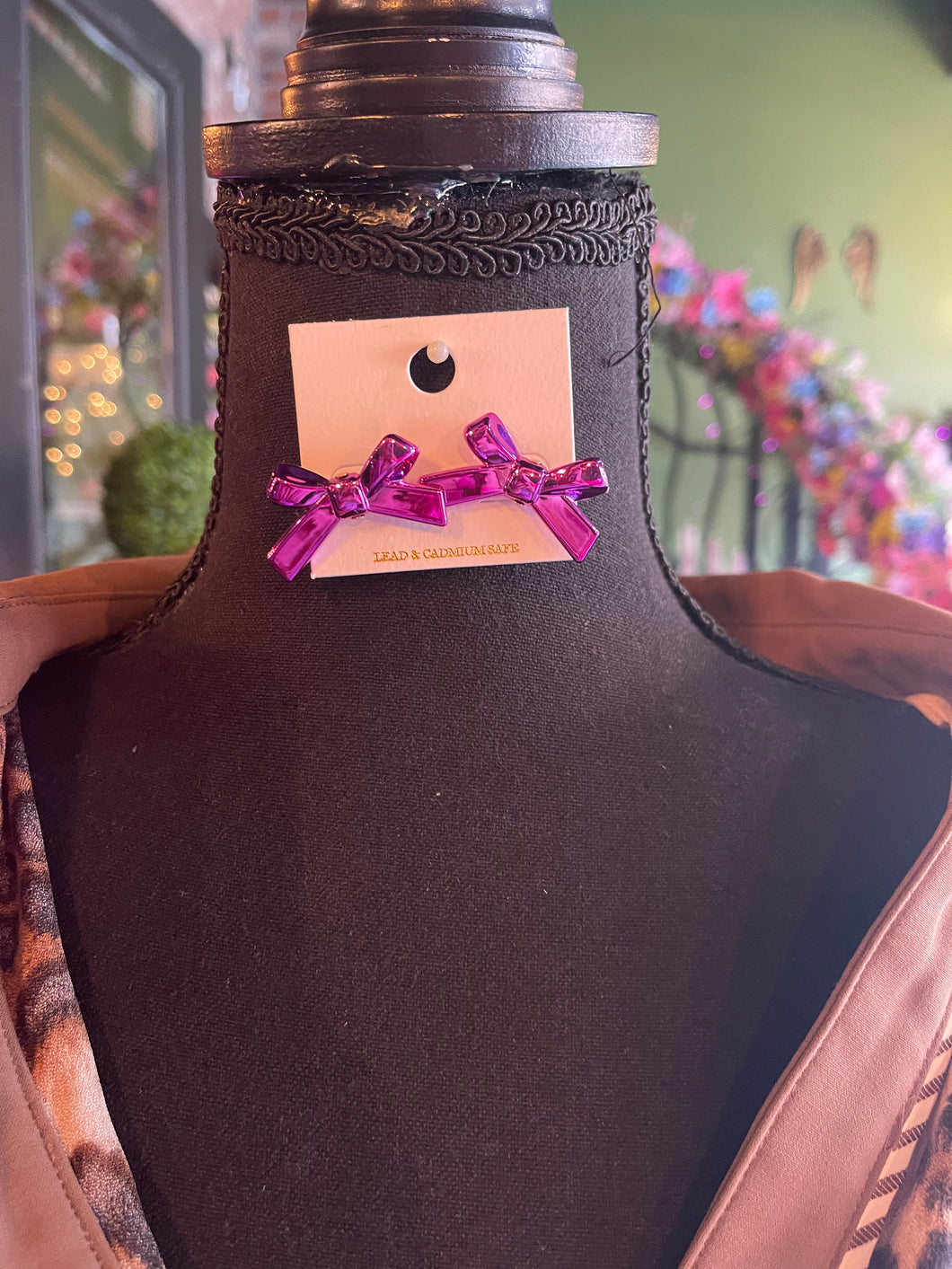 Purple Metallic Bow Earrings