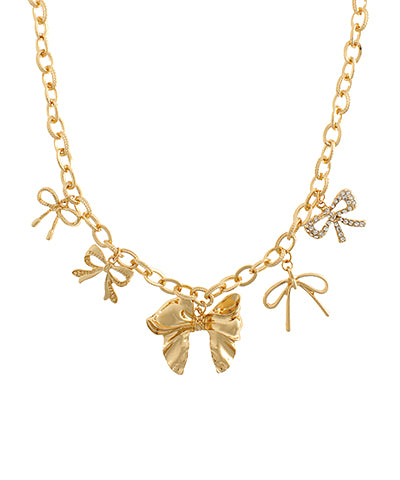 Gold Multi Bow Charm Necklace