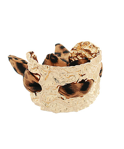 Leopard Scarf & Textured Wide Gold Cuff Bracelet