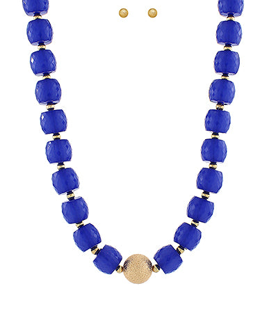Royal Blue & Gold Beaded Necklace Set