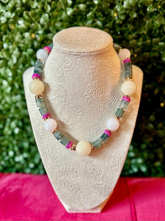 Stone Ball & Mix Shape Beaded Necklace