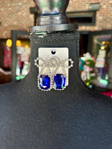 Royal Blue Rhinestone Bow earrings