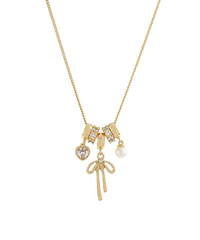 Pave Bow & Multi Charm Necklace