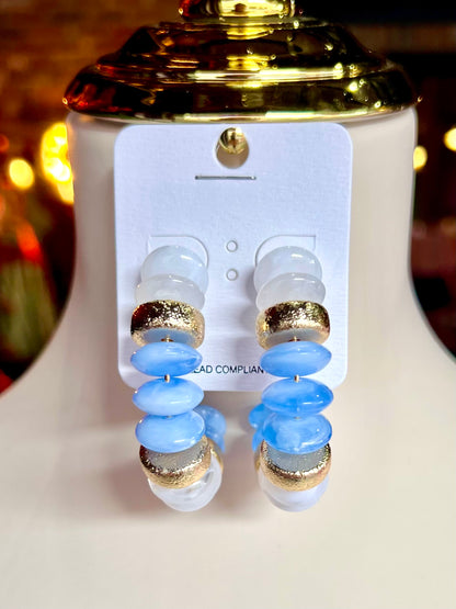 Blue/White/Gold Rondelle Beaded Hoops