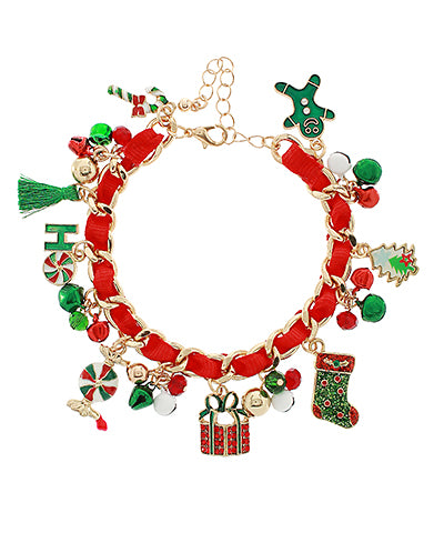 Christmas Multi Charm Ribbon Bracelet