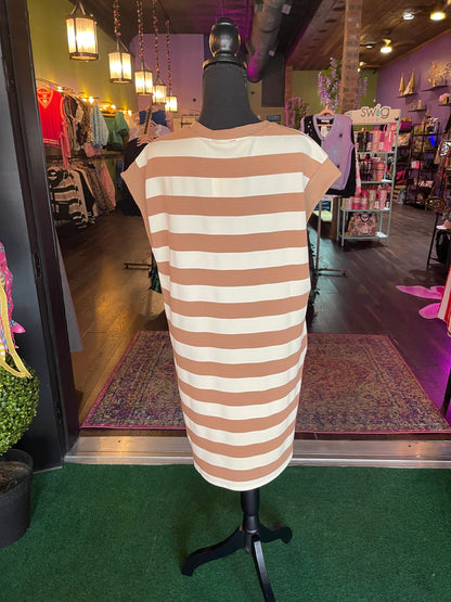 Tan & White Striped Dress