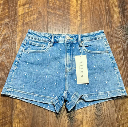 Risen Polka Dot Denim Shorts