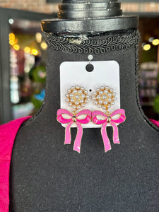 Pink Bow & Pearl earrings