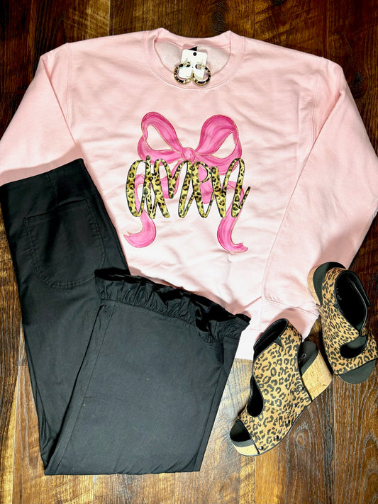 Coquette Light Pink & Leopard “Amen” Sweatshirt