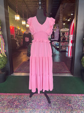 Load image into Gallery viewer, Pink Flutter Sleeve Maxi Dress
