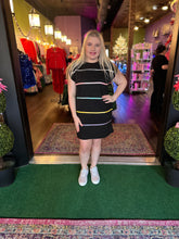 Load image into Gallery viewer, Black Mini Dress w/ Multicolor Sequin Stripes
