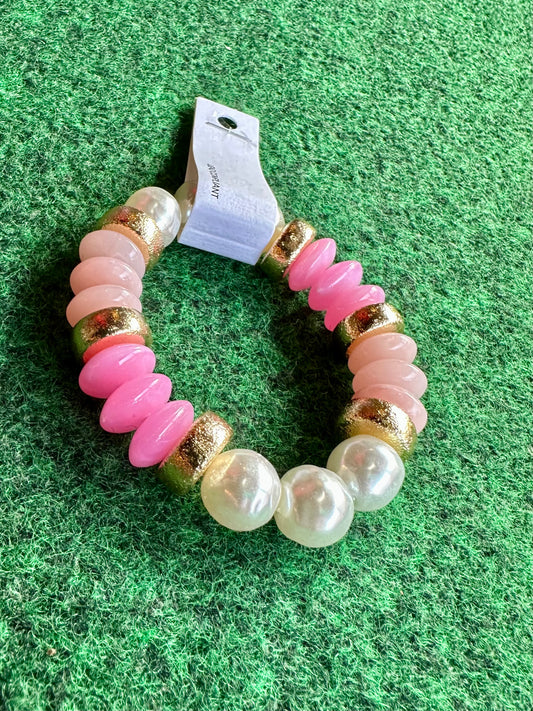 Pink Rondelle & Pearl Beaded Bracelet