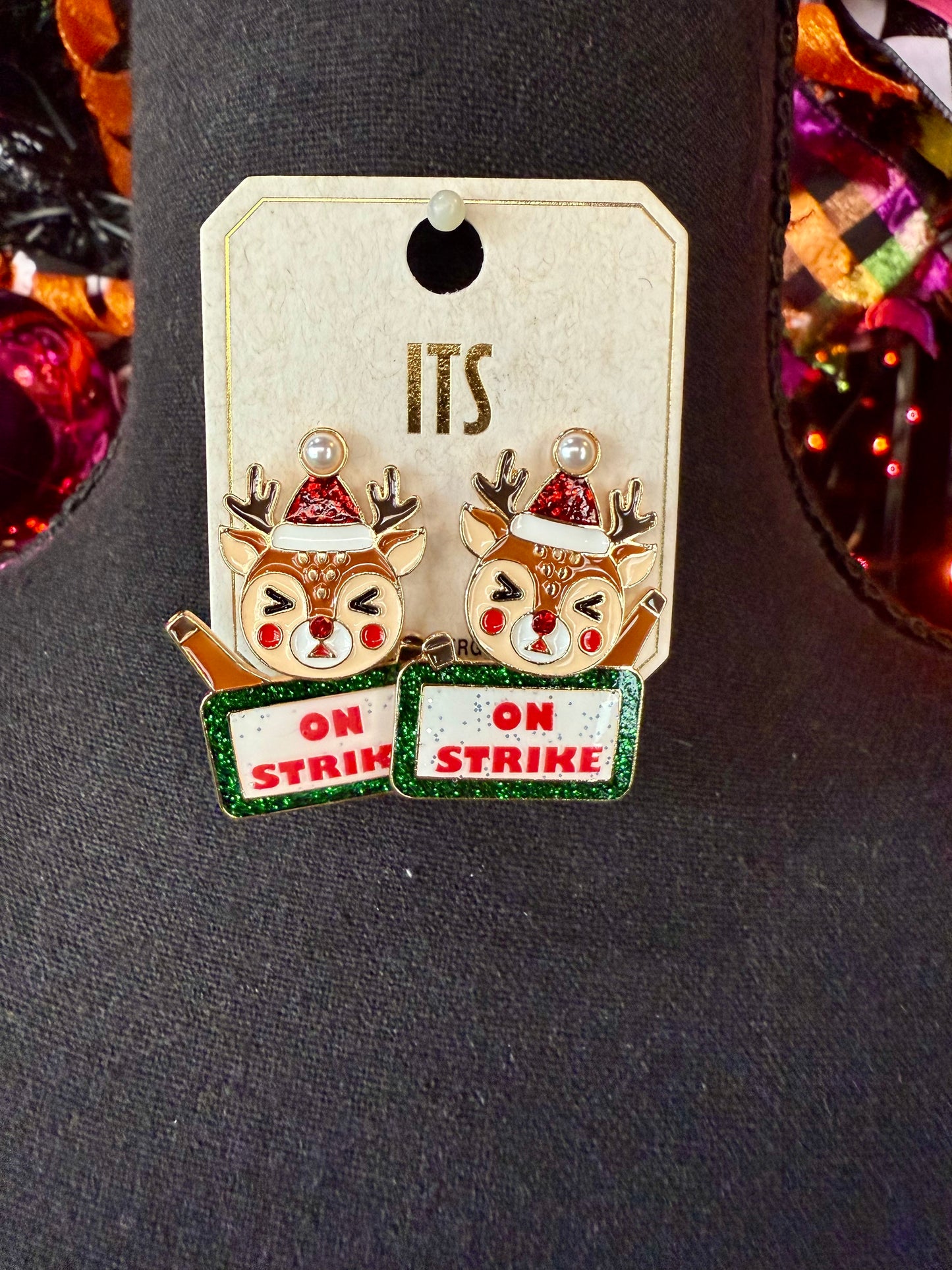 Reindeer “ On Strike ” Earrings