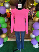 Load image into Gallery viewer, Pink Ruffle shoulder Sweater
