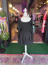 Load image into Gallery viewer, Black Mixed Fabric Skater Dress
