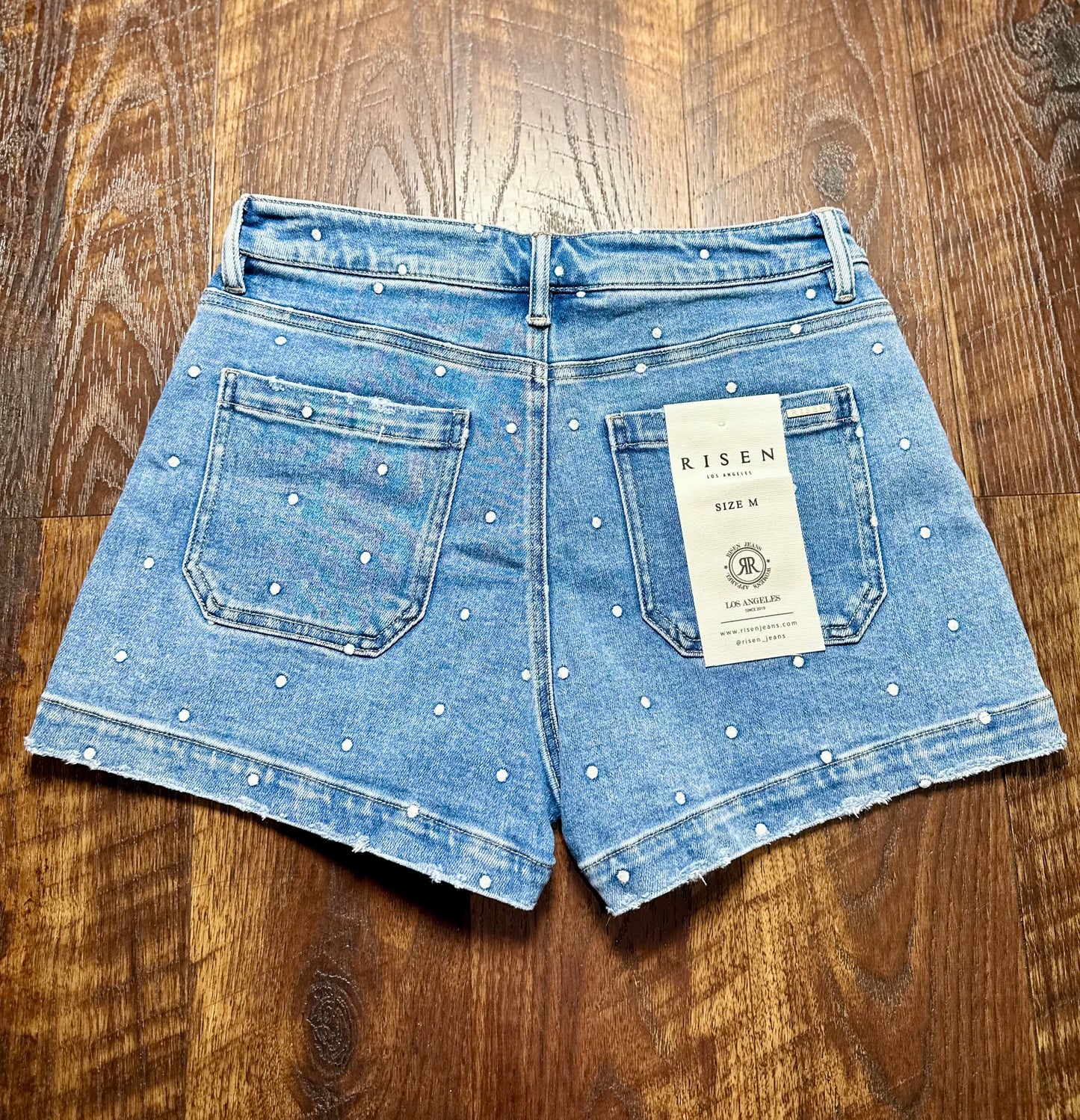 Risen Polka Dot Denim Shorts