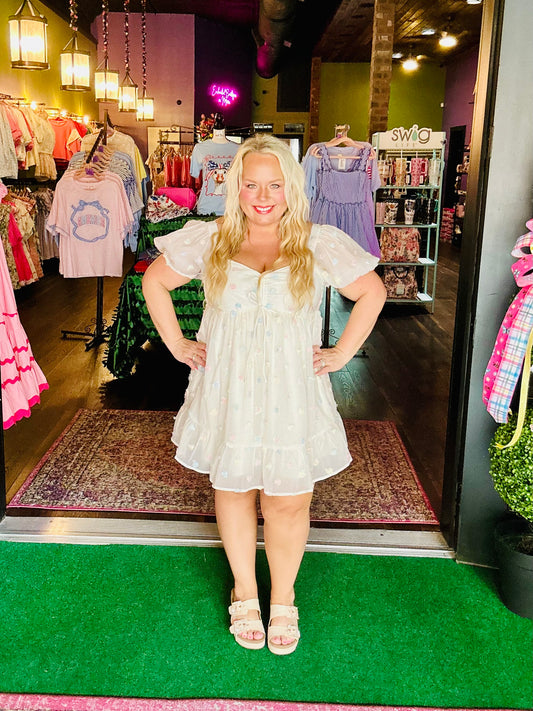 Ivory Rose Embellished Organza Mini Dress