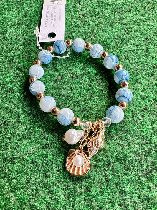 Blue Glass Beaded Coastal Charm Bracelet