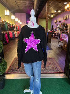 Black loose fit Star Pull Over w/ Pearls