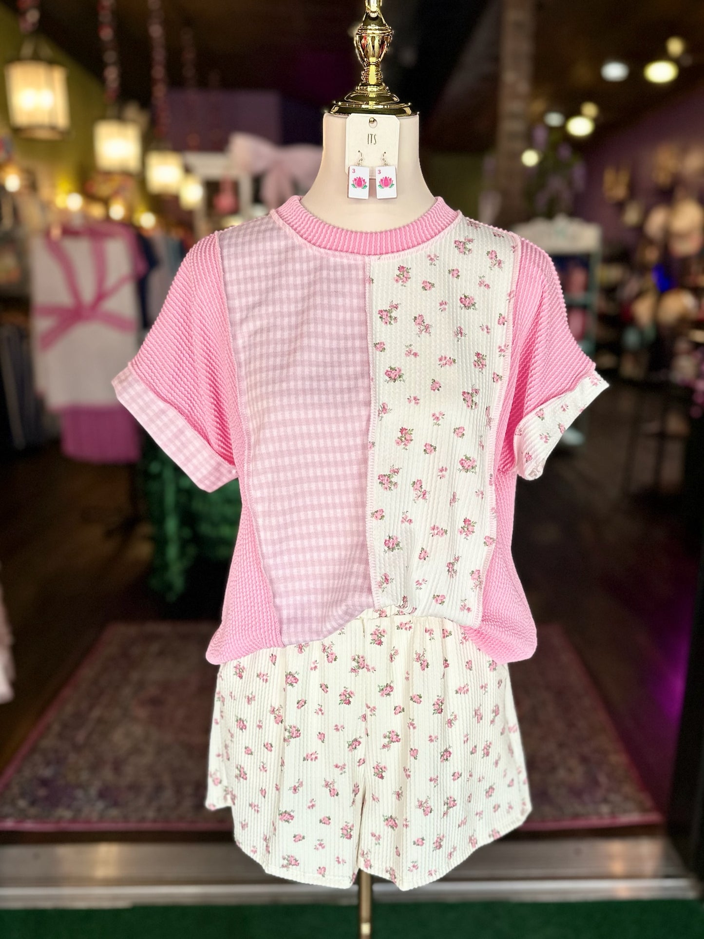 Pink Gingham Blossoms Set