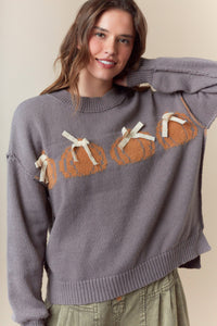 Pumpkin & Lace Bow Sweater