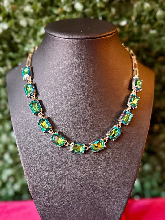 Rectangular Stone Cluster Link Necklace
