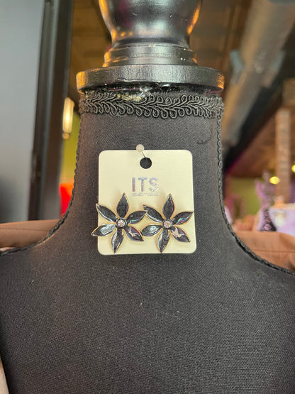 Black Enamel Flower Studs