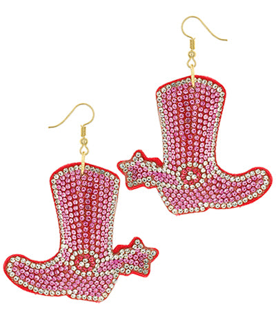 Pink Rhinestone Boots Earrings