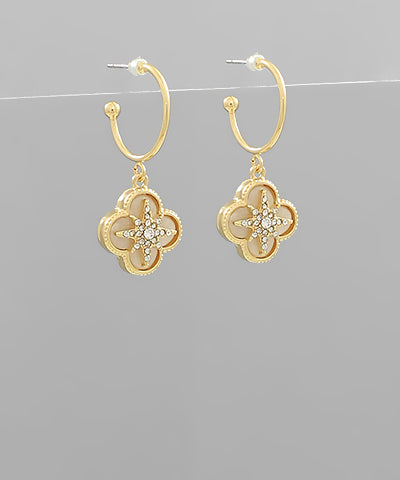 Clover & Rhinestone Star Drop Hoops