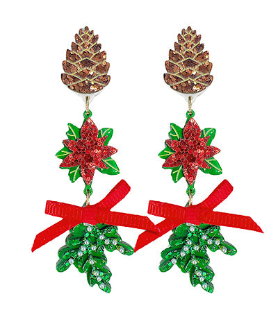 Glittery Christmas Three tier Drop Earrings